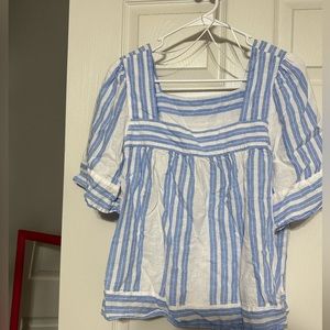 White with blue stripe shirt